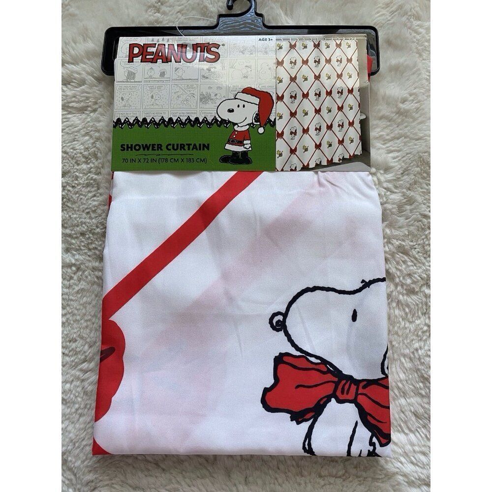 Peanuts Snoopy Woodstock Christmas Presents Fabric Shower Curtain 72X72” NEW